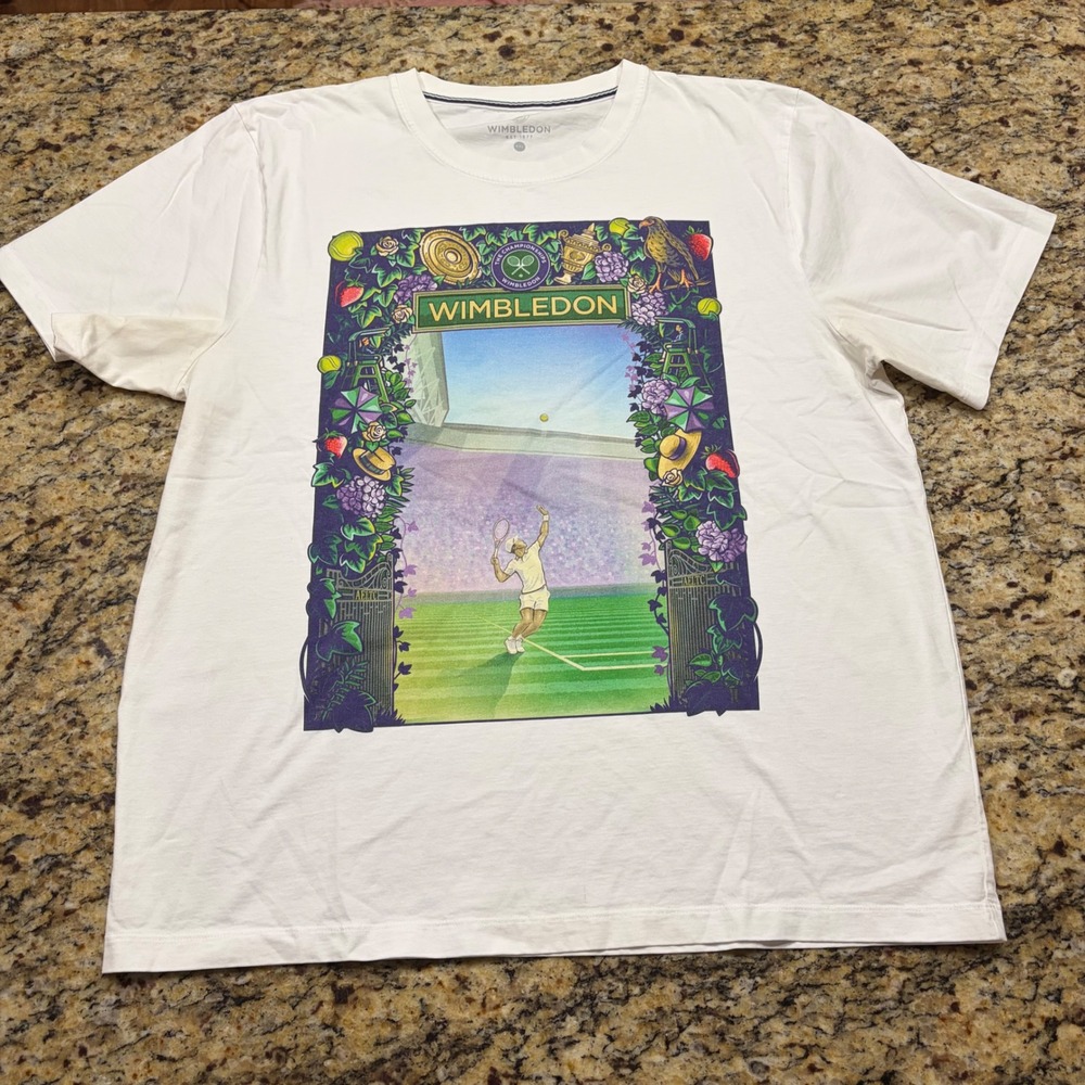 Wimbledon Championships Tennis Graphic T-Shirt White XXL Short Sleeve Tee ws